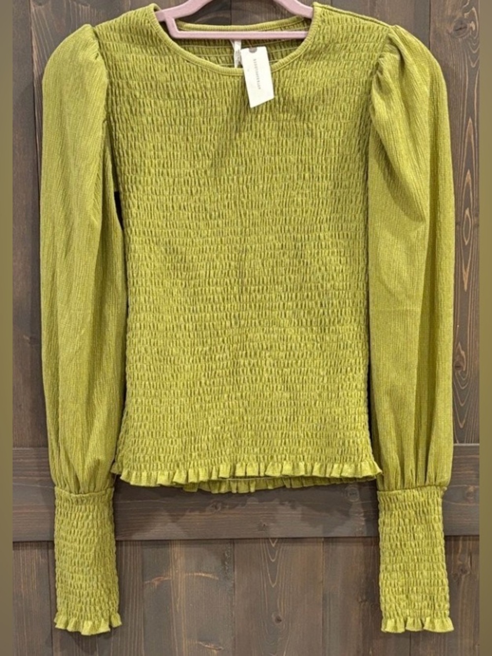 Anthropologie Chartreuse Smocked Blouse